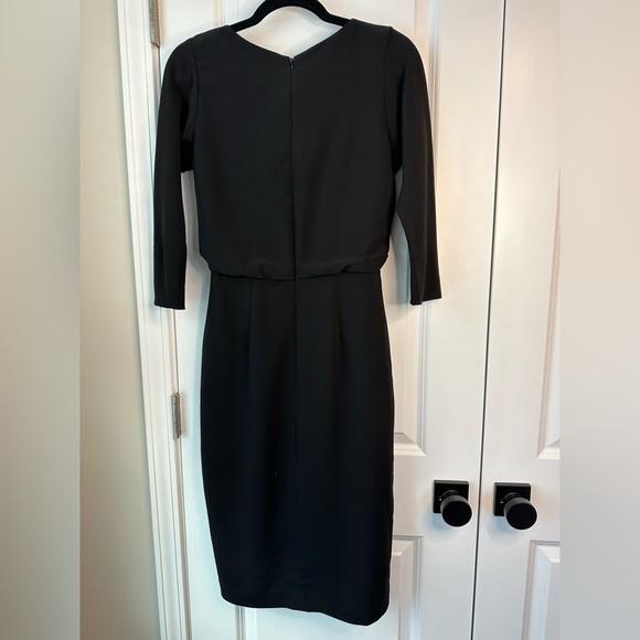 Badgley Mischka Black Dolman Sleeve Crepe Blouson Ruffle Knee Length Dress - Picture 6 of 7